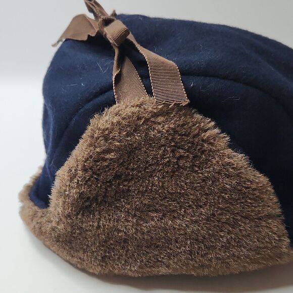Vintage Trapper Hat Attack New York USA Union Label Retro Navy Wool Fleece Lined - Picture 10 of 13